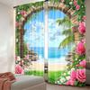 2Pcs View Of Blue Sky Beach Curtains Flowers Stone Arch Scenery Beach Curtains Apply To Living Room Bedroom Hotel Store