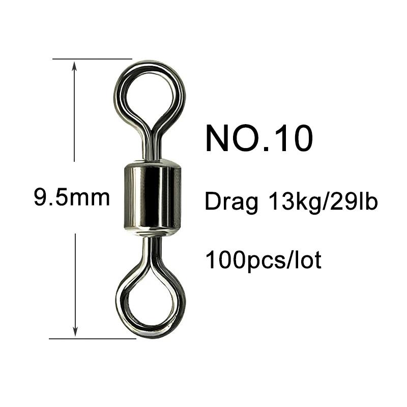 100pcs Fishing Swivel Solid Connector Ball Bearing Snap Lure Swivels Rolling Stainless Steel Beads Accessories