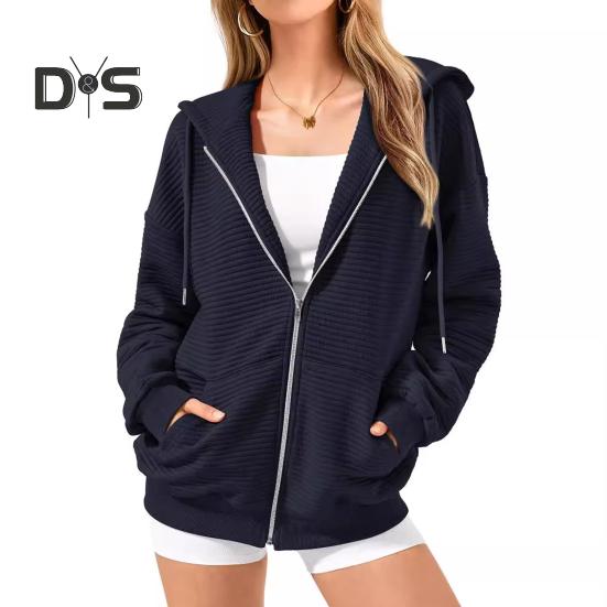 Herbst Winter Damen Kapuzenpullover Mantel Kordelzug Kapuze Reißverschluss Lange Ärmel Einfarbig Taschen Verdickte Sportjacke Locker Alltagskleidung Schulmantel