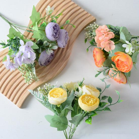 Artificial Peony Flower Bouquet Faux Silk Flower with Hydrangeas And Eucalyptus Leaves for Vase Floral Arrangements Table Centerpiece Wedding Party