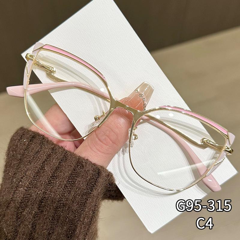 Cat Eye Metal Frame Anti Blue Light Glasses Type Non Prescription Protective Goggles Decorative Flat Glasses