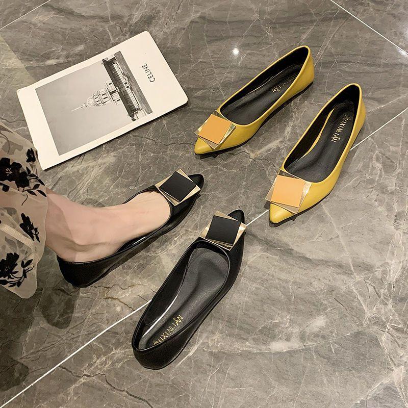 Women's Flat Shoes Yellow Moccasins Pointed Toe Slip-on Ladies Footwear High Quality Fashion Elegant Dress Fashionable Chic Non