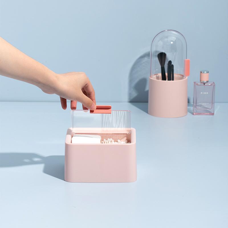 A Transparent Covered Cosmetic Cotton Swab Lipstick Storage Box with Double-layer Compartments and A Simple Desktop Storage Box