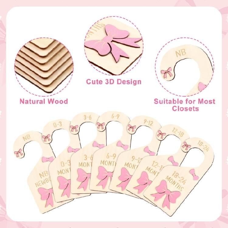 Baby Dress Organizers Set 7 Wood Dividers Playful Bowknot Design Kids Clothing Separators For Nursery Storage