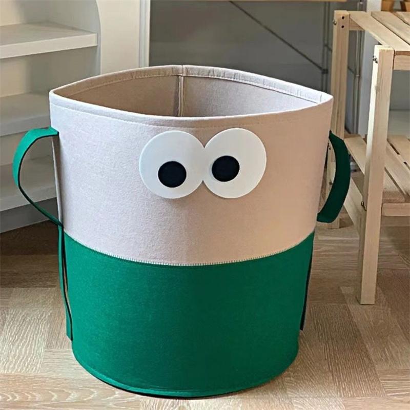 Большая вместительная корзина для хранения фетровых игрушек с большими глазами, складная корзина для хранения разных вещей из фетра, корзина для грязного белья зелёный