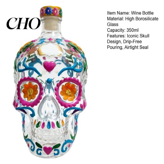 Decanter in Vetro Soffiato a Mano a Forma di Teschio, 350ml per Liquori con Tappo, Stile Industriale Barware, Decorazione 3D Gotica per Home Bar, Regalo Unico