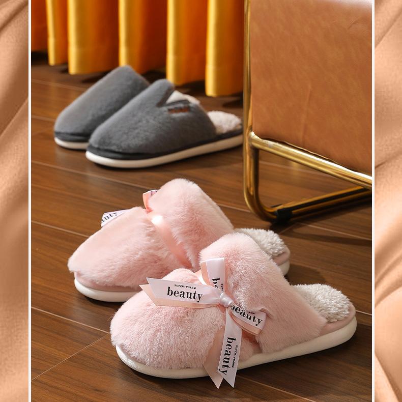 Autumn Winter Large Size Thick Bottom Indoor Cotton Slippers Casual Velvet Fur Cotton Shoes Women Warm Anti Slip Slippers 36-41