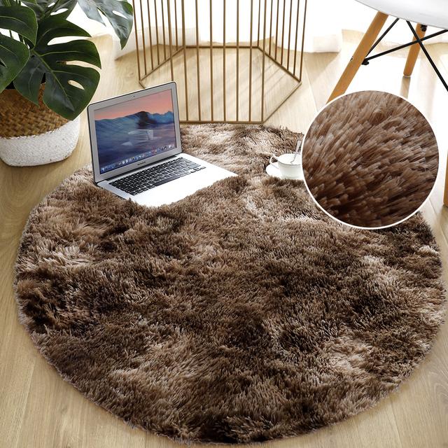 Round Carpet For Living Room Room Fluffy Thick Bed Space Carpets Plush Soft Texture Anti -Slip Circle Floor Rugs Tie Dyeing Velvet Mat