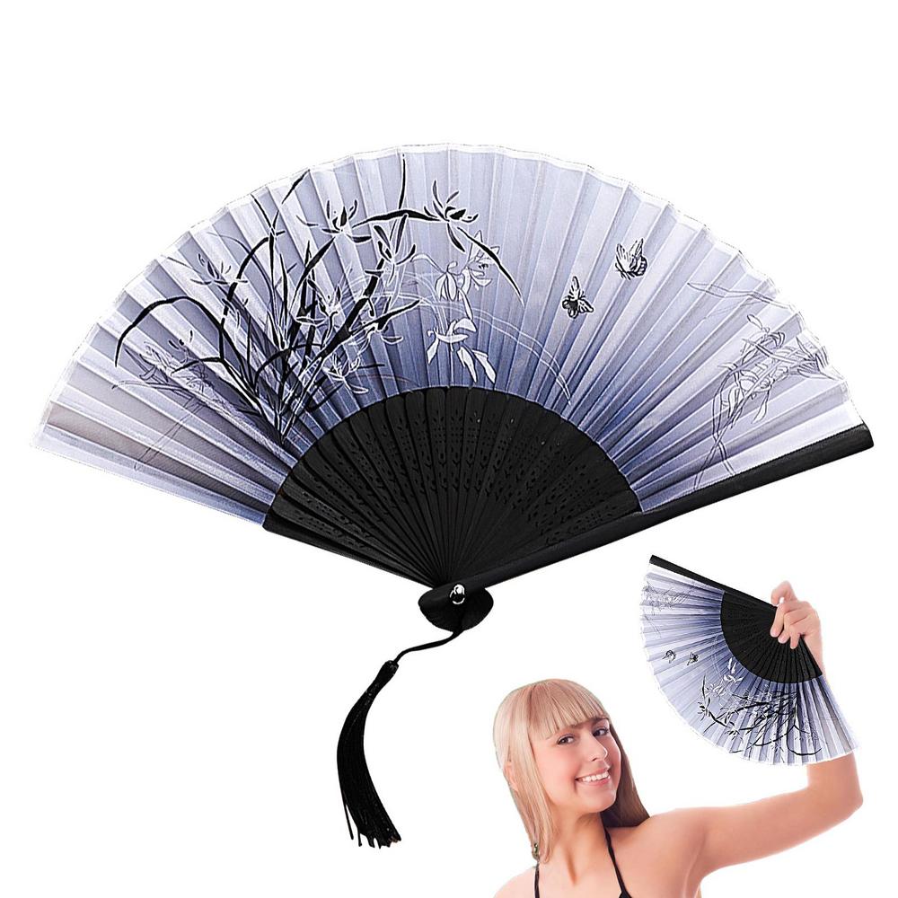 

Складной ручной веер в китайском стиле, восточный ручной бумажный веер, веер с ручкой в китайском стиле с кисточками для спальни, офисов, дома