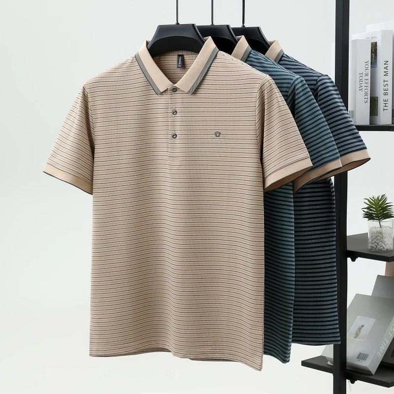 Ice Silk Men's New Polo Shirt Premium Luxury Cool Fabric Business Casual Golf Slim Fit Blouse Collar T-shirt Summer