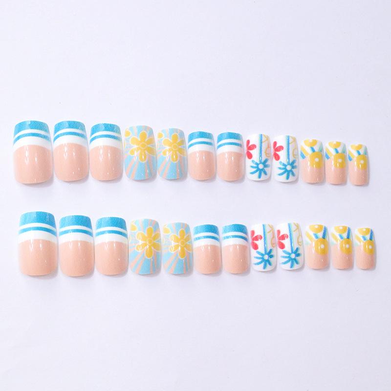 New Manicure Summer European And American Hawaii Beach Coconut Tree Classic French Short Square Wearing Armor