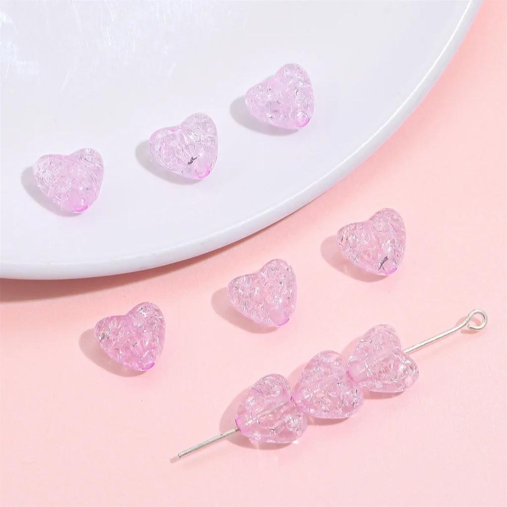 TX23 70pcs 10x9mm Candy Color Petite Acrylic Minimalist Inner Peach Heart Charm Bead DIY Handmade Jewelry Bracelet Accessories