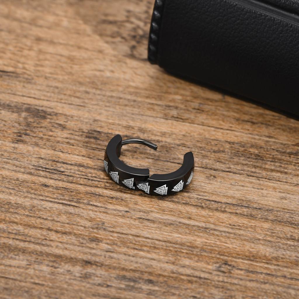 Black Viking Thors Hammer Earrings for Men Boys, Waterproof Stainless Steel Hoop Huggie Earring Jewelry, brincos masculinos