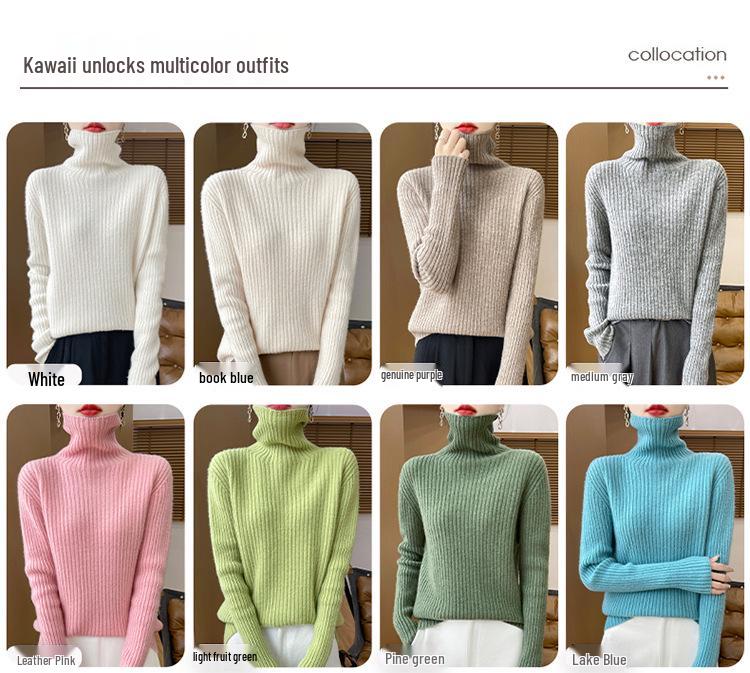Women's Cashmere Loose High Neck Sweater - Pure Wool Base Layer Pullover for Autumn/Winter