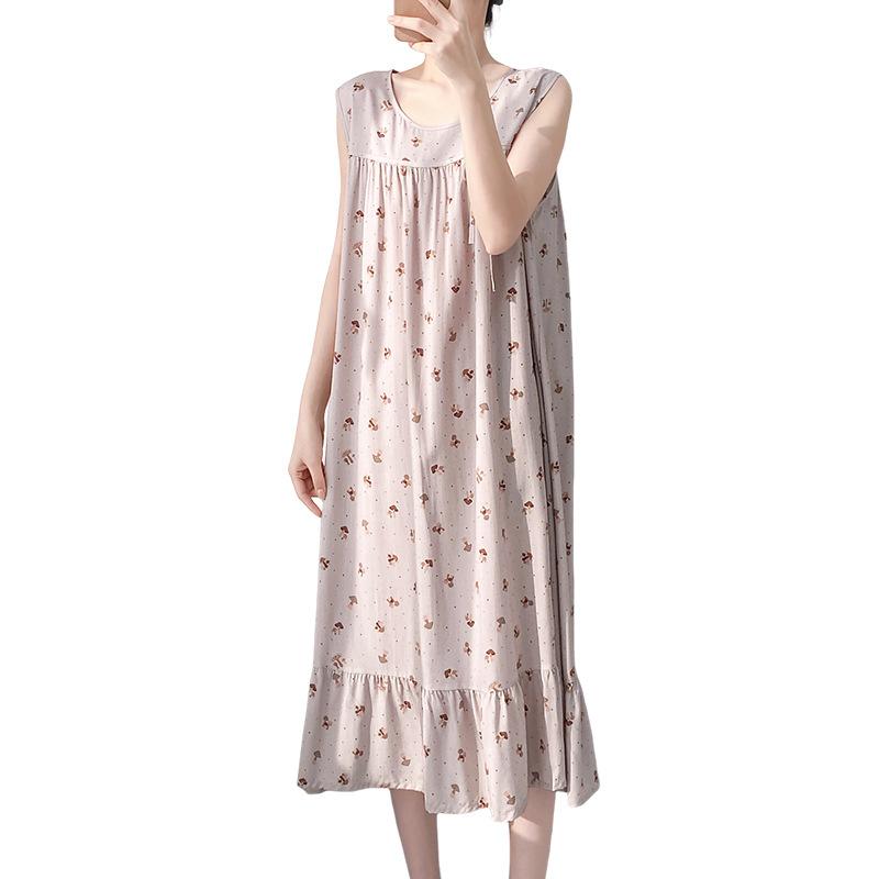 Korean polka dot tank pajamas for women, faux cotton silk, new summer home wear, can be worn as loose dresses outside