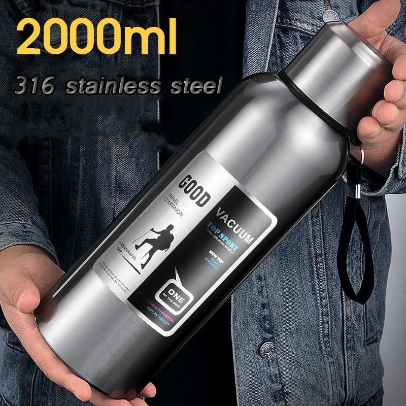 2000ML Vacuum Flasks Large Capacity 316 Stainless Steel Thermals Cup Portable Rope Thermos Water Bottle with Tea Infuser