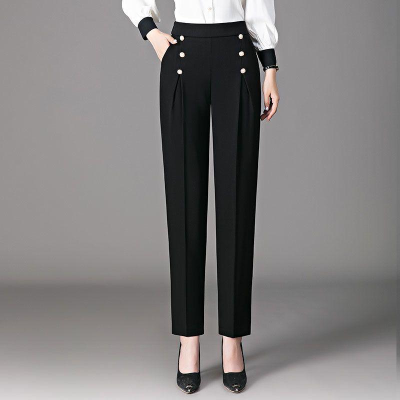 

Two-Piece Women’s High-Waisted Drapey Trousers Suit for Spring/Summer 2026 - Straight Casual Fit for Middle-Aged Women M (approx. 42.5-50 kg)