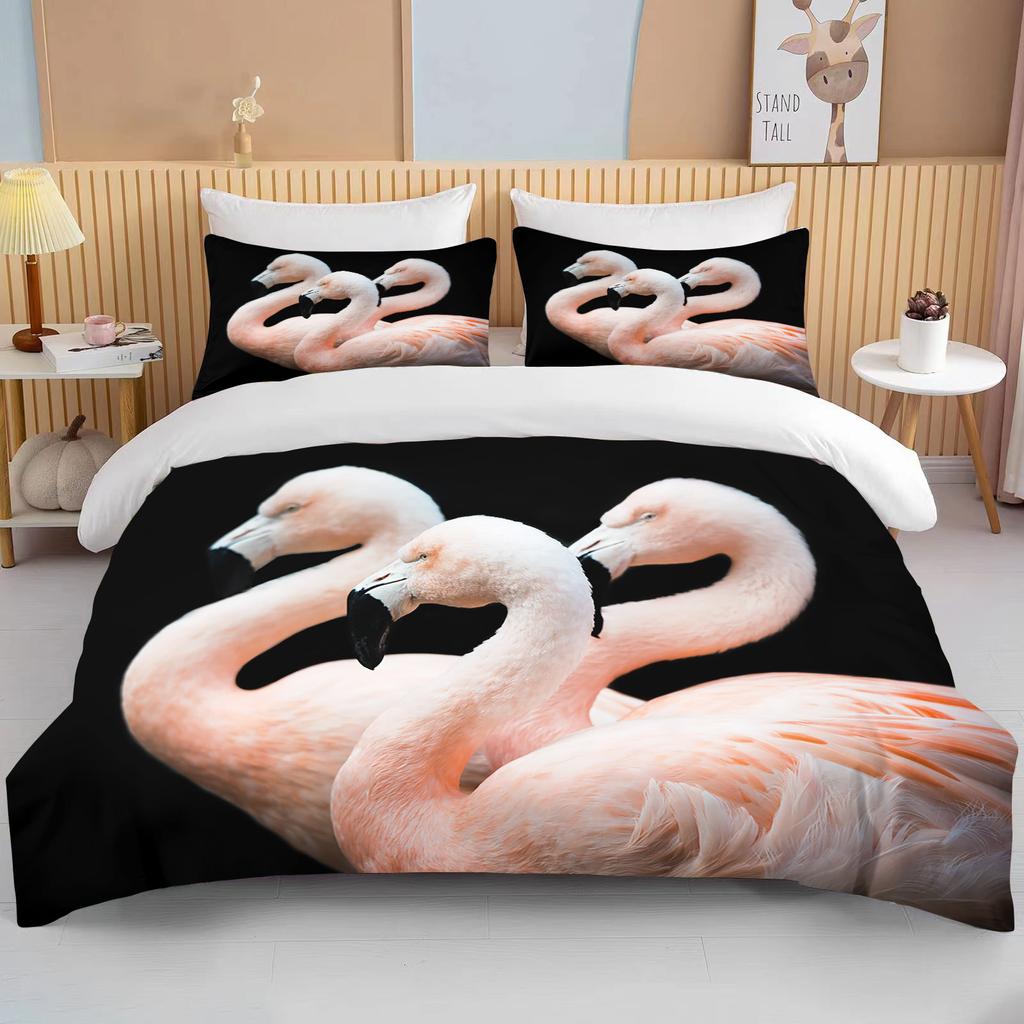 Flamingo cartoon cute bear kawaii Christmas gift king size double bed children's bedding microfiber or polyester duvet cover set