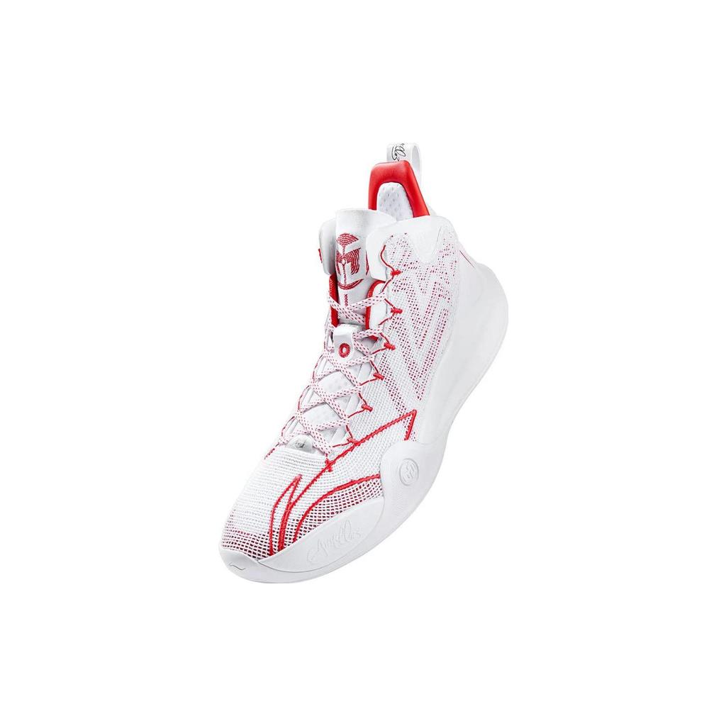 New LiNing CJ 1 CJ 1 Wear Resistant Slip Resistant Cushioning Mid Top Performance Basketball Shoes White Red ABAR019-5