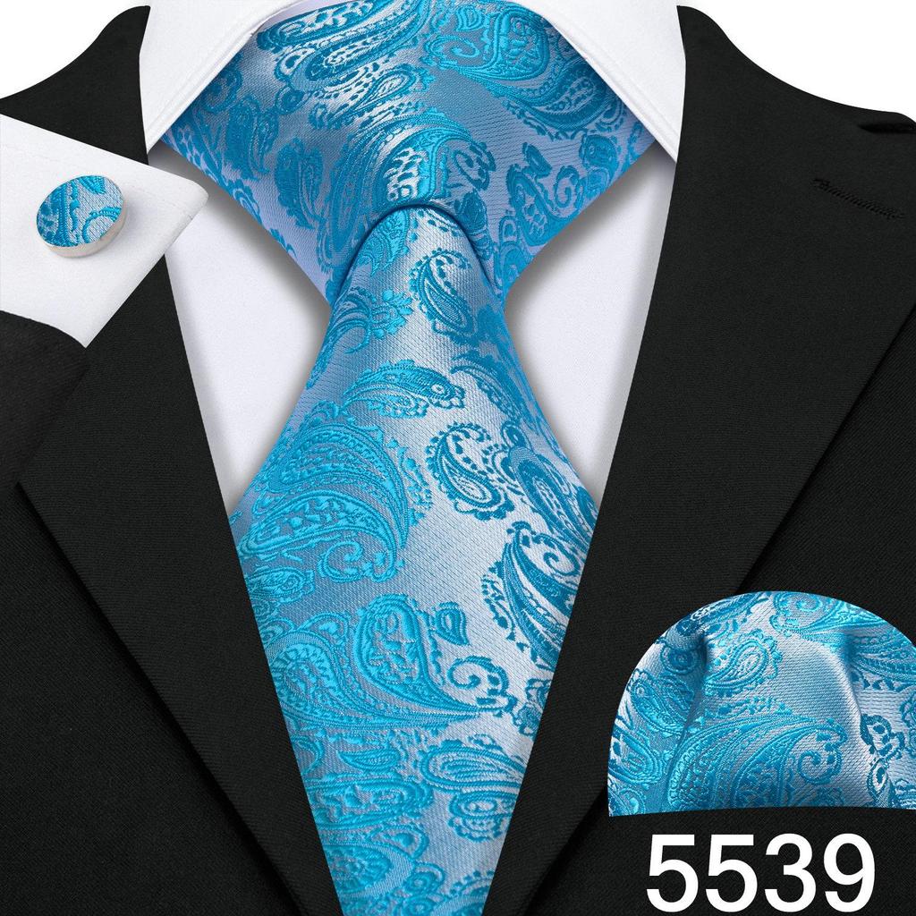 Barry.Wang Necktie Hankerchief Cufflinks Set Violet Paisley Tie Jacquard Woven Wedding