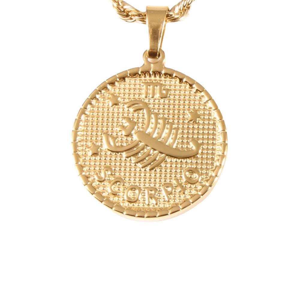 18K Gold Coin Coin Pendant Necklace 12 Constellation Bag Pendant Charms DIY Jewelry Making