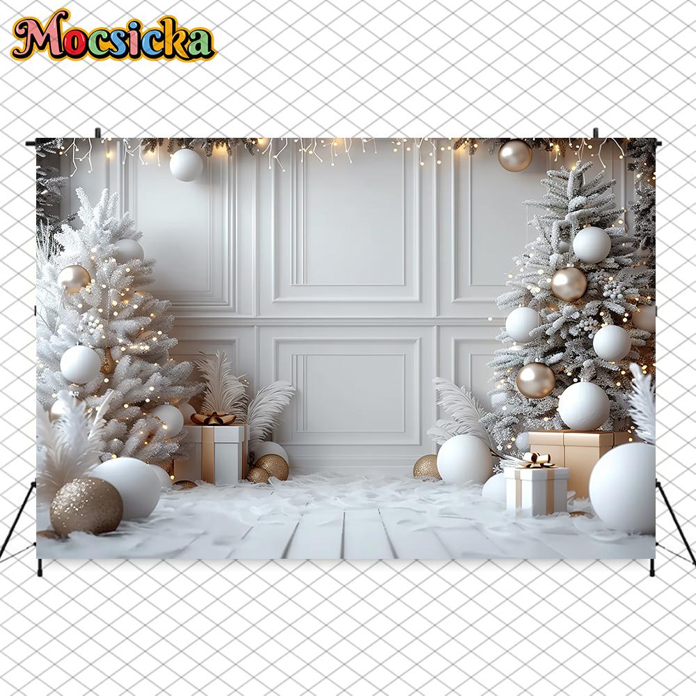 Mocsicka Fundal Crăciun Fericit Copac de Iarnă cu Zăpadă Ușă Albă Fereastră Decorațiuni de Perete Petrecere de Anul Nou Fundal Foto Banner de Ziua de Naștere 47.2x31.5inch/120*80cm gray