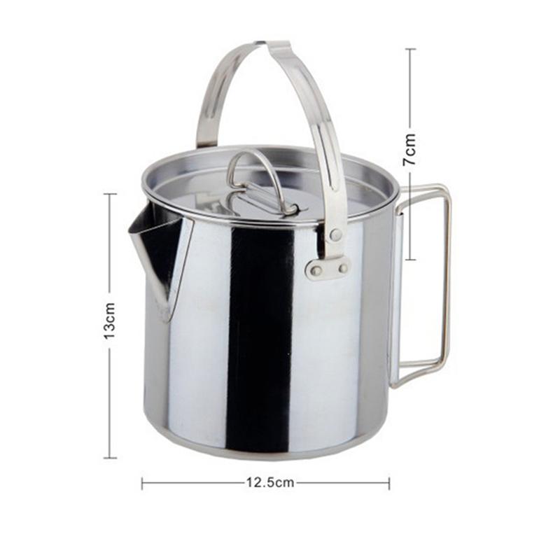 Outdoor Stainless Steel Kettle Folding Camping Hanging Pot Portable Coffee Pot Teapot Picnic Stove 1.2L