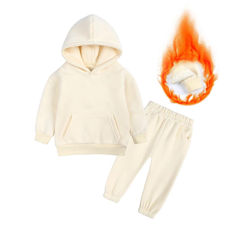 Children's Solid Color Hooded Long Sleeve Top and Pants Set for Medium and Large Boys and Girls - Trendy Autumn Clothing