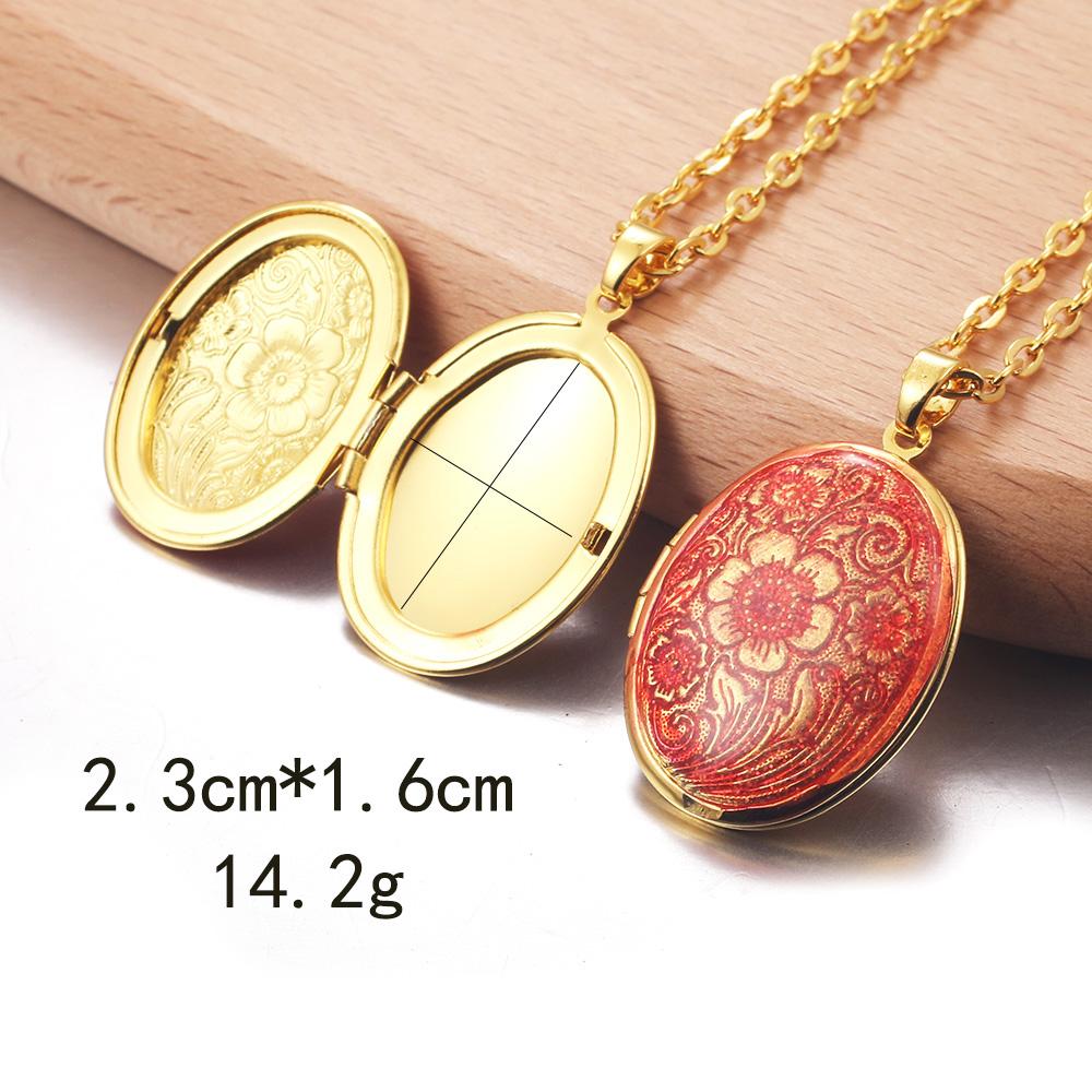 Golden Locket Pendant Mood Necklace Emotion Women Men Lovers Photo Frame Box Choker Necklaces Fashion Love Enamel Jewelry