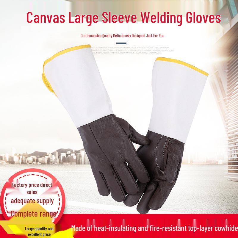 Dark Leather Heat-Resistant Welding Gloves - Tear & Cut Resistant, High Temperature Protection