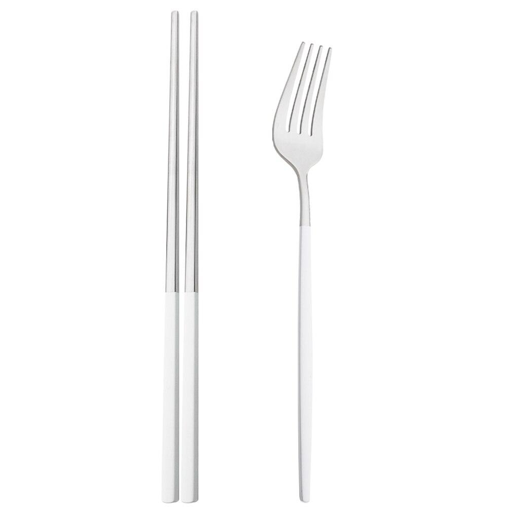 Black Stainless Steel Set Cutlery Dinner Fork Chopsticks Portable Dinnerware Set 2Pcs Silverware Western Kitchen Home Tableware