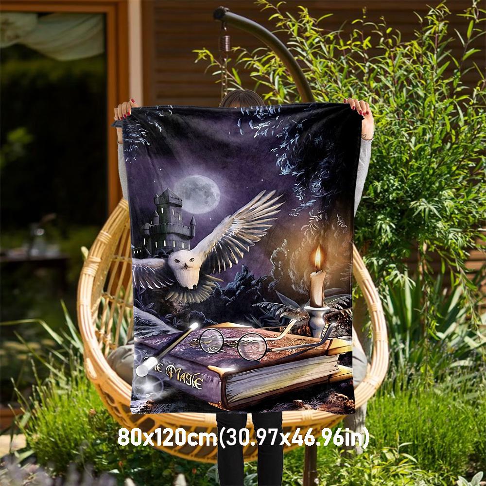1pc magic castle owl Outdoor Flannel Throw Blanket All Season Soft Warmth,Home Decor 1031150