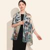 New Blue Women'S 100% Mulberry Silk Scarf Shawl 175*52Cm Fashion Floral Design Long Scarves Wraps Fall Winter Headscarves