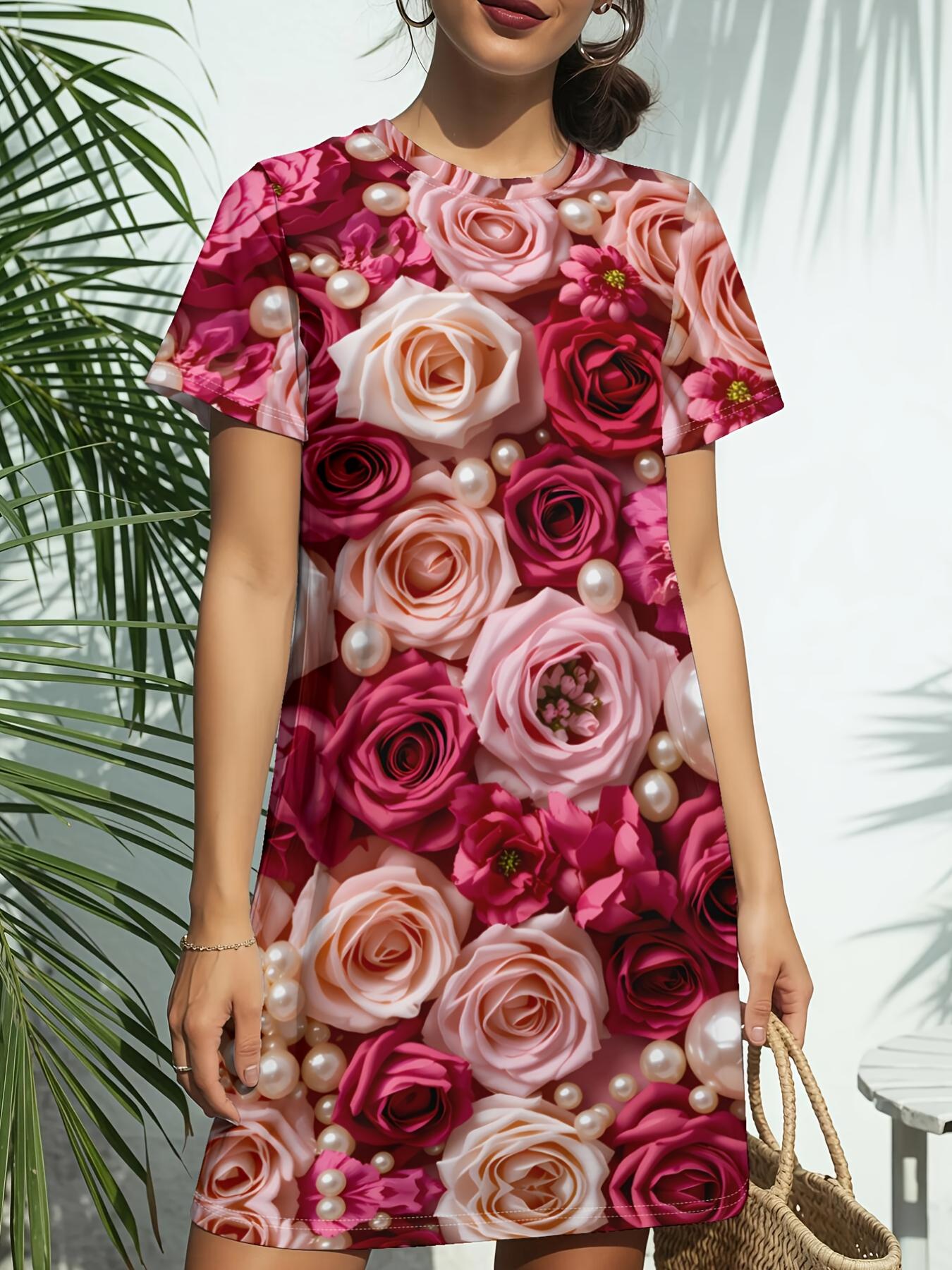 

Rose Romance Women s Short Sleeve T-Shirt Dress - Crew Neck Short Dress with Short Sleeves. Non- Blouse Suitable for Daily Wear. Birthdays ; Gifts Sp 2XL