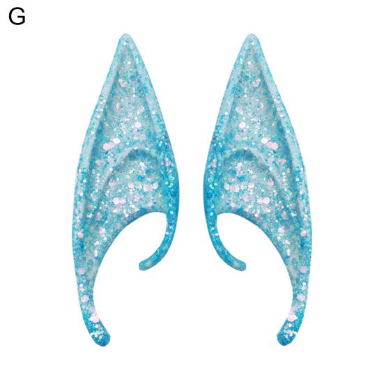 1Pair Elf Ears High Simulation Flexible Pointed Tip Luminous Glitter Cosplay Props Latex Halloween Costume Party Fairy Ears for Festival