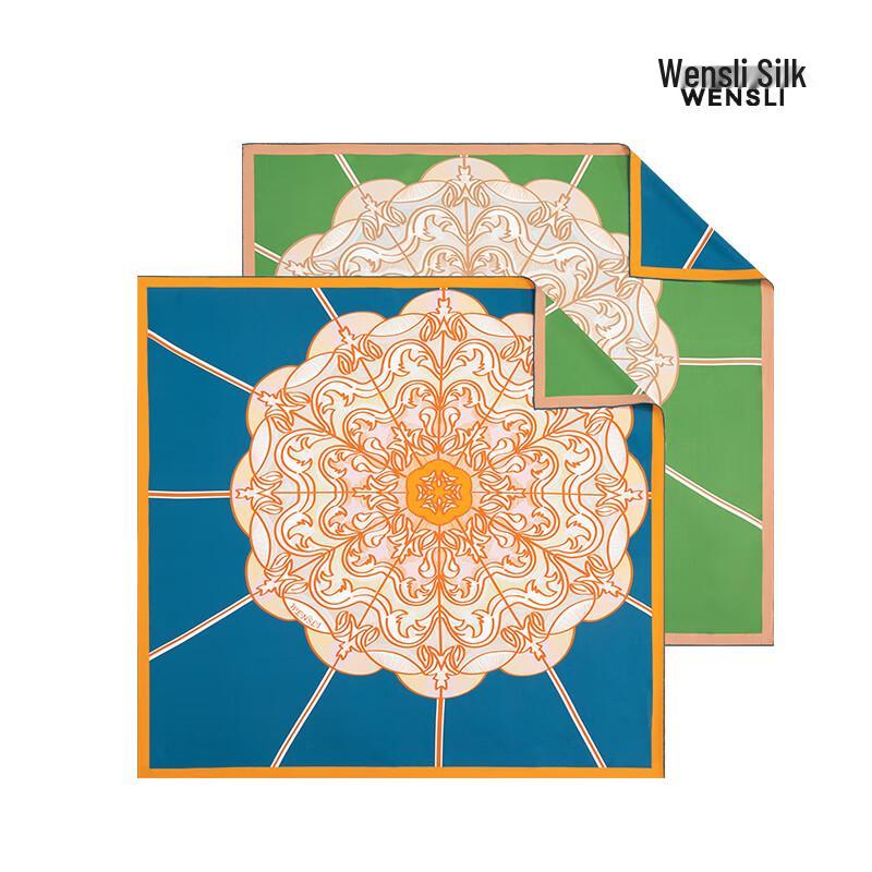 WENSLI Blue & White Porcelain Wheel Mulberry Silk Scarf