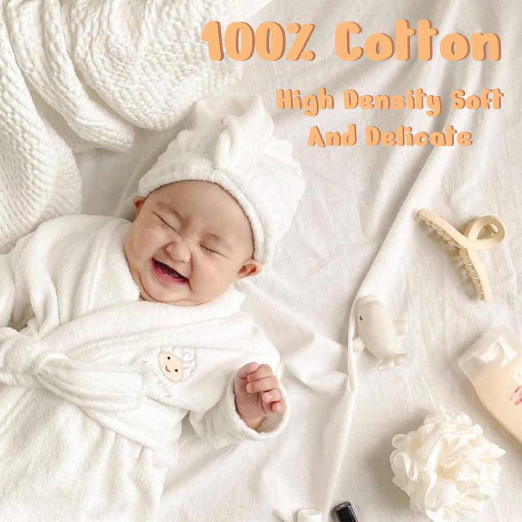 [Liebe Dilly] Baby-Bademantel & Turban-Set, Babyparty-Geschenk, Baby-Bademantel für Jungen und Mädchen, Weiß, 5 Jahre (Mittel)