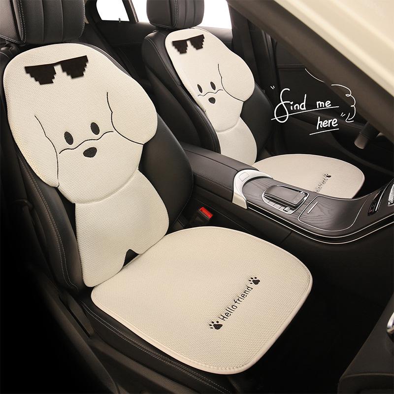 Puppy Cartoon Sunglasses Car Seat Cushion for Kia Models, All-Season Cotton Linen