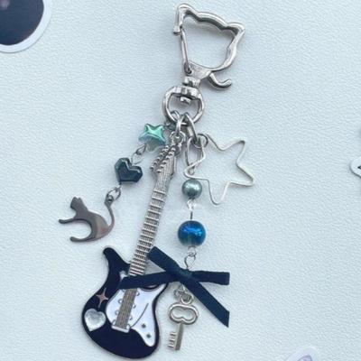 Y2K Gitarrenkatze Schlüsselanhänger Für Männer Frauen Pentagramm Schleife Anhänger Rock Punk Tasche Zubehör Geschenk