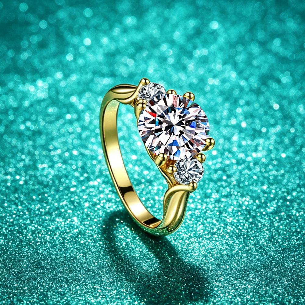 S925 Sterling Silver Moissanite Three-Stone Twisted Band Platinum-Plated Engagement Ring for Women