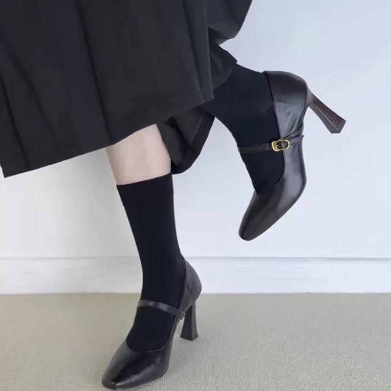 Women's Slim Heel Shoes Spring New Pointed Head Shallow Mouth One Word Buckle Strap Anti-slip Wear-resistant High Heels