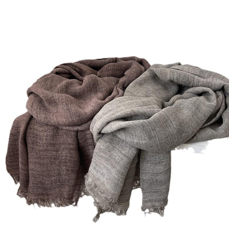 Scarf for Women In Autumn  Fresh and Versatile Contrasting Stripes Texture  Cotton and Linen Thin Shawl Scarf Scarf