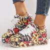 Fashion Women Sneakers Thick-soled Increased Women Sneakers New Hand-painted Graffiti White Women Shoes Outdoor Casual Shoes Plus Size