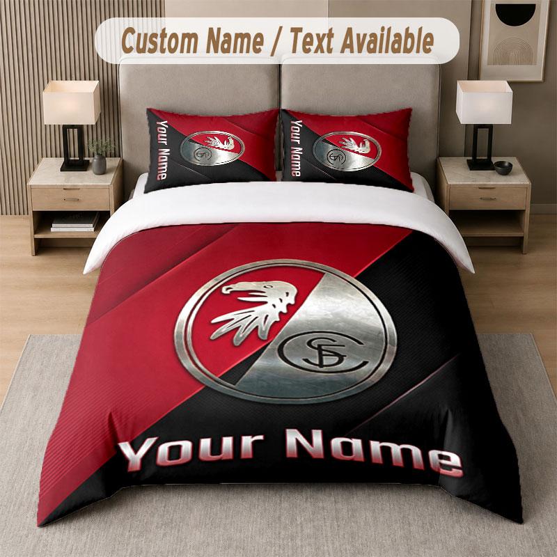 Custom Bedding Set SC Freiburg FC Pattern, Print Name Text 1 Duvet Cover Plus 2 Pillowcases Home Textile