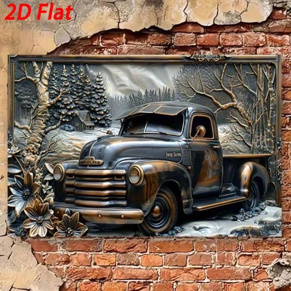 Vintage Pickup Truck Metal Wall Art Retro Home Decor Tin Sign