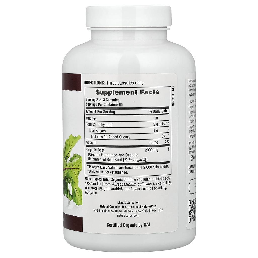 Betteraves Biologiques NaturesPlus, 180 Gélules (666 mg par capsule)
