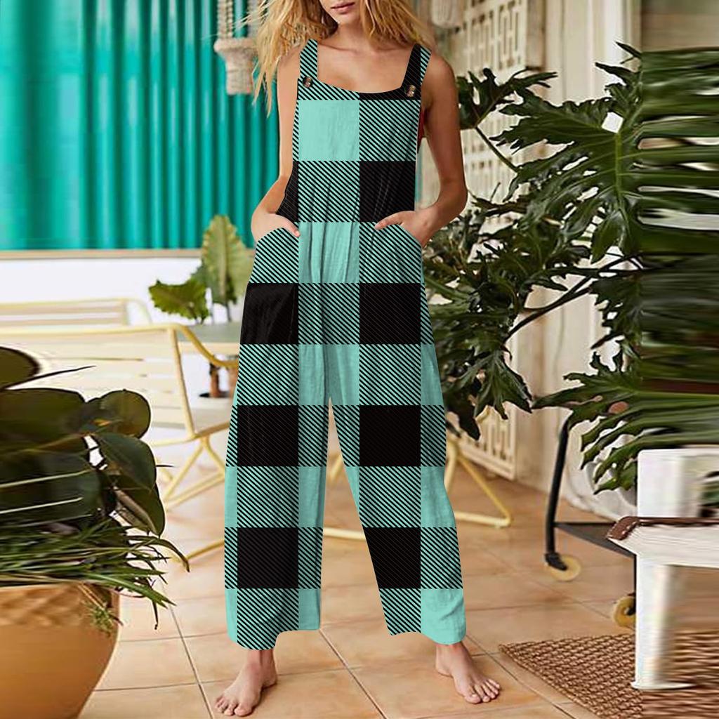 Women's Casual Jumpsuit Sleeveless Gradient Stripe Printed Cotton Jumpsuit