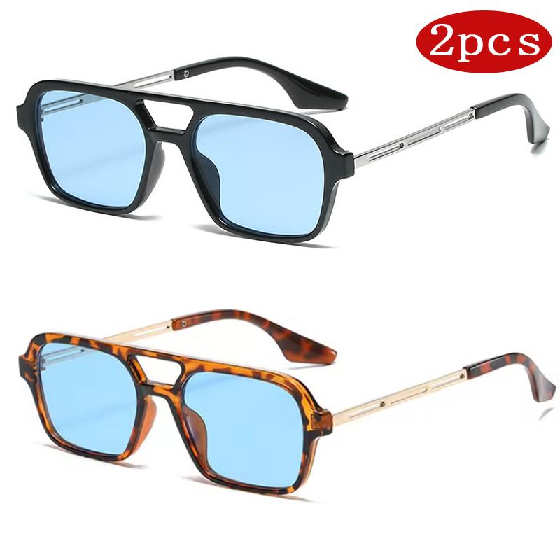 2pcs New Fashion Square Sunglasses Women Candy Color Retro Double Bridge Glasses Men Retro Gradient Eeyglasses Goggle UV400