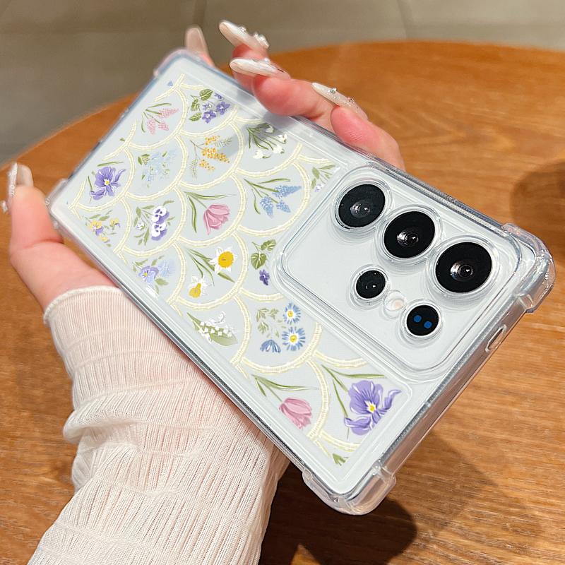 For Samsung S25 Ultra S24 FE S23 A56 A36 A16 A15 A55 A35 Case Shell Floral Pattern Clear Soft Silicone Lens Protection Shockproof Slim Phone Cover