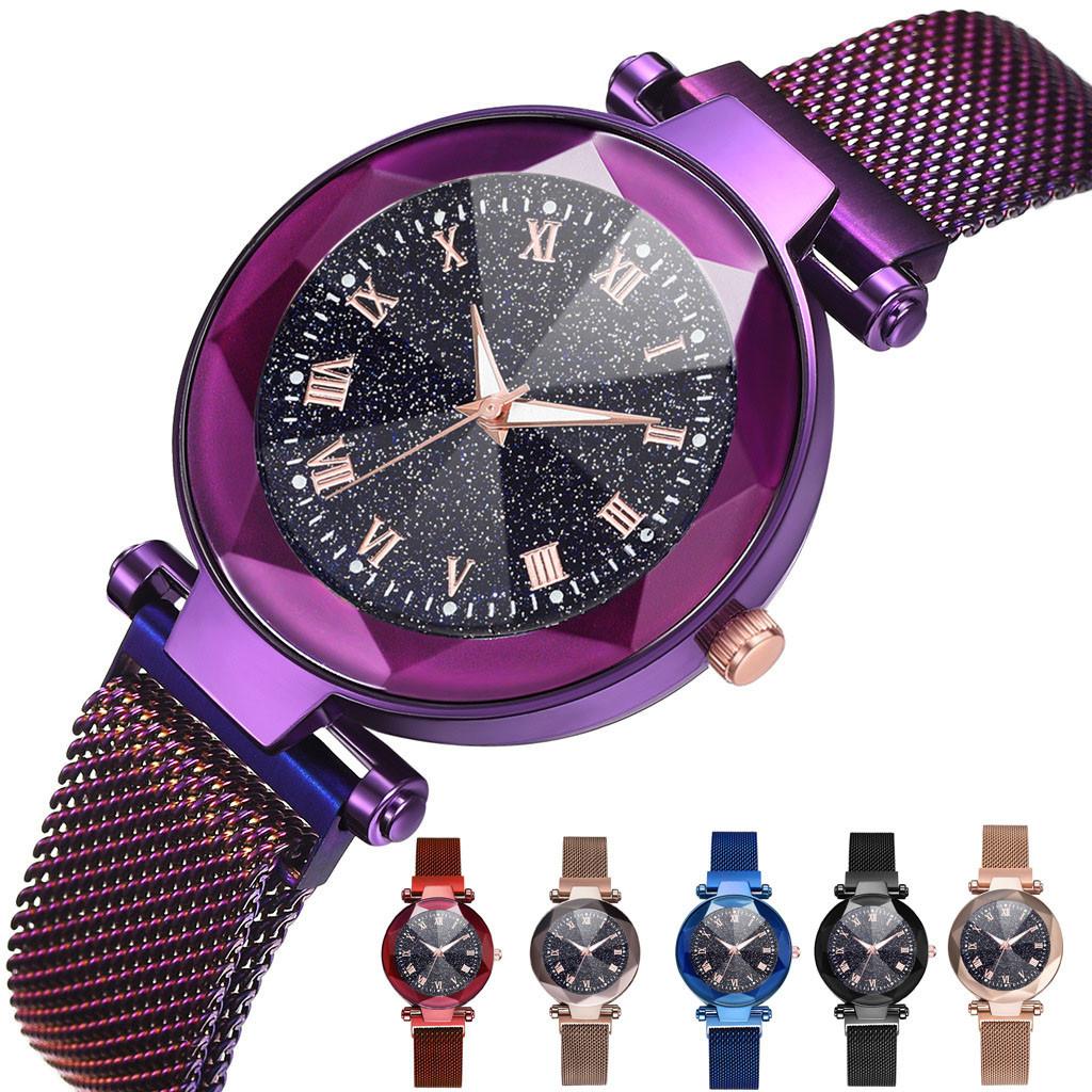 Elegant Women Starry Sky Luminous Watch With Roman Numerals And Magnetic Buckle